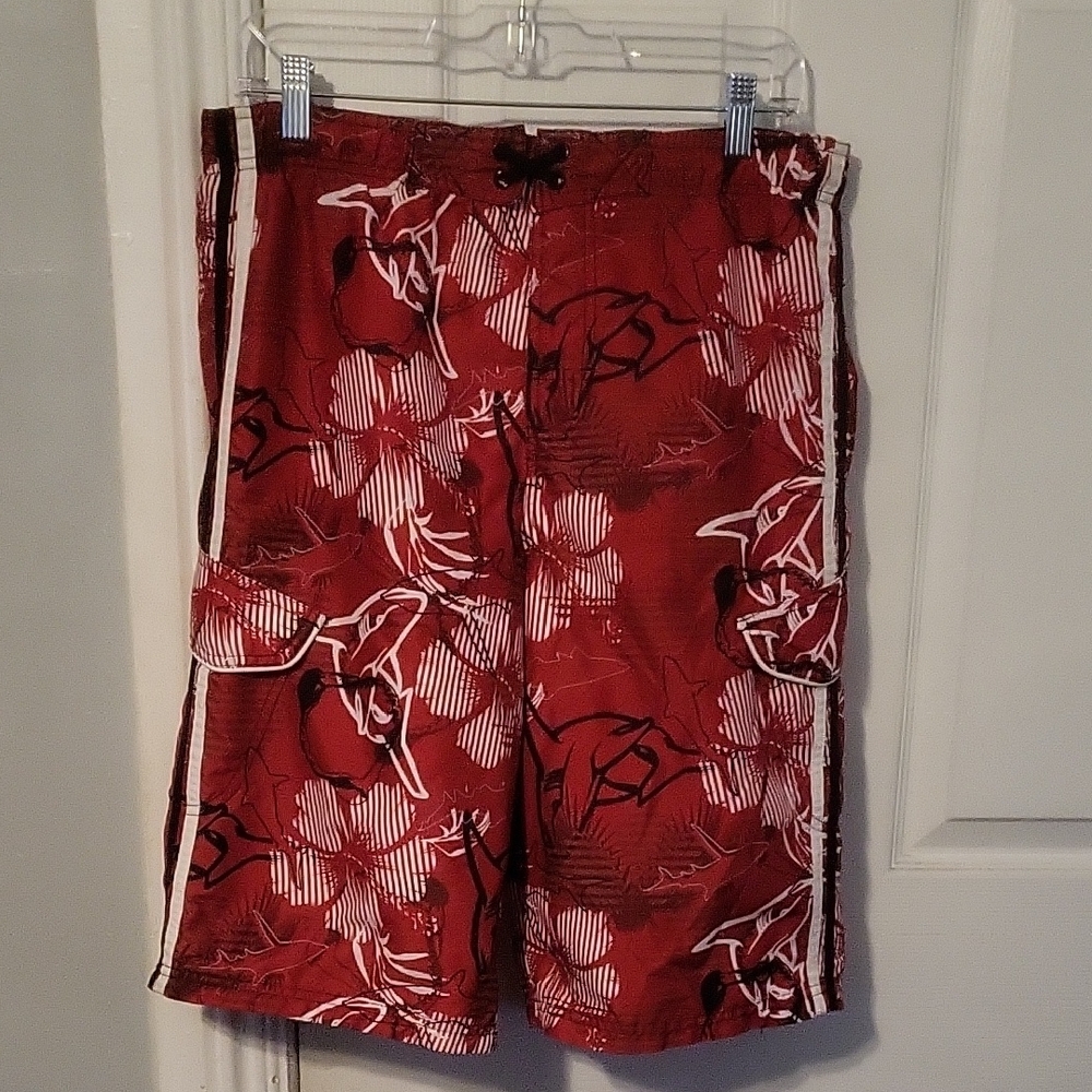 OP Men's Red Cargo Pocket Swim Trunks Board Shorts